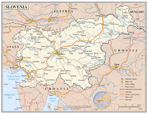 Large detailed political map of Slovenia with roads, cities and ...