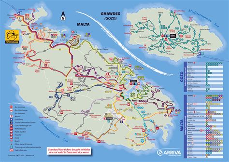 Large detailed tourist map of Malta and Gozo with bus ...