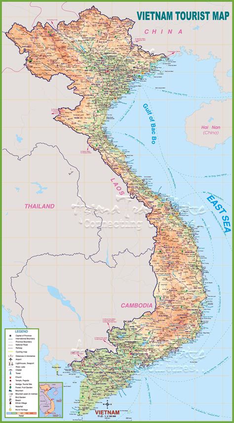 Large detailed tourist map of Vietnam with cities and ...