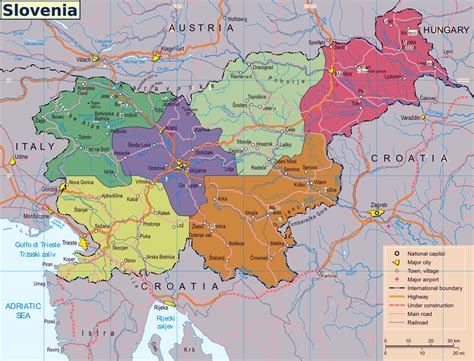 Large map of Slovenia with regions, roads, railroads, major cities and ...