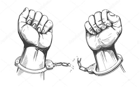 Las manos rompen las esposas de la cadena, un símbolo de libertad y ...