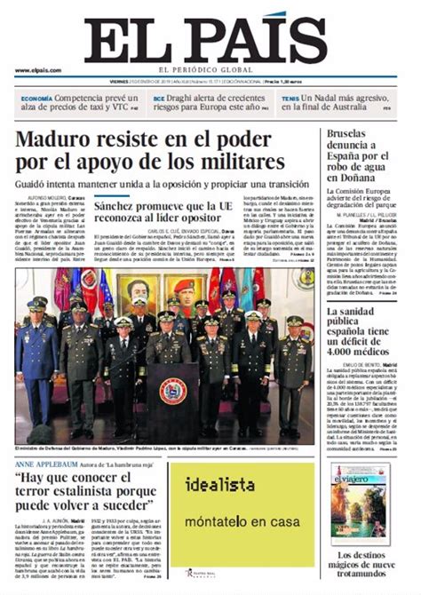 Las portadas de los periódicos del viernes 25 de enero de 2019