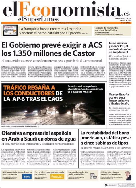 Las portadas de los periódicos económicos de hoy, lunes 8 de enero