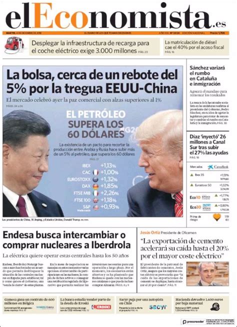 Las portadas de los periódicos económicos de hoy, martes 4 de diciembre