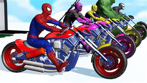 Learn Colors   Motorcycle w Superhero Spiderman Cartoon ...