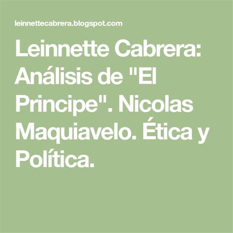 Leinnette Cabrera: Análisis de  El Principe . Nicolas ...