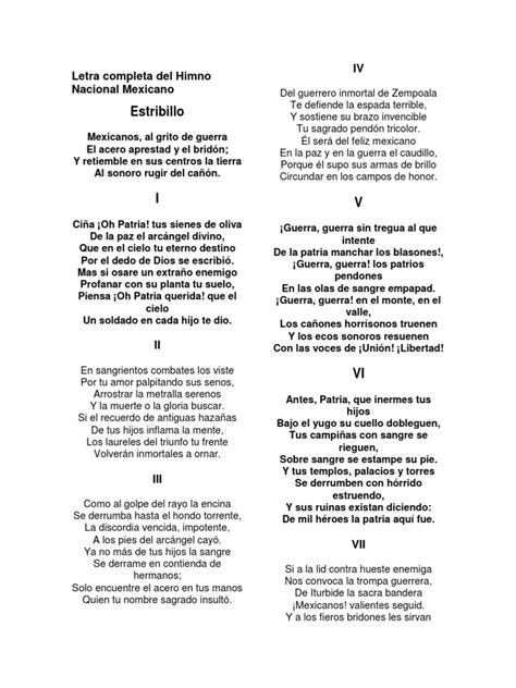 Letra Completa Del Himno Nacional Mexicano | PDF