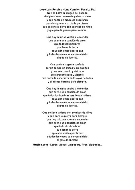Letra de una canción para la paz de josé luis perales musica by Eva ...