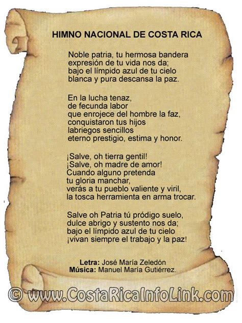 Letra del Himno Nacional de Costa Rica Images   Frompo