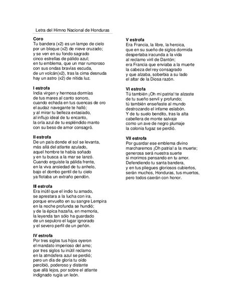 Letra del himno nacional de honduras