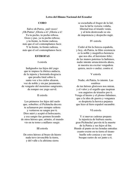 Letra del Himno Nacional del Ecuador.docx | Entretenimiento  general ...