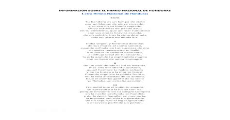 Letra Himno Nacional de Honduras Coro .Según el Cuestionario Cívico del ...