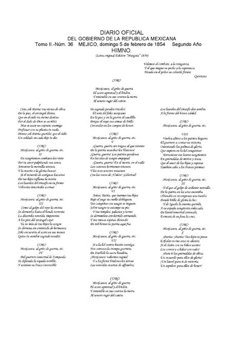 Letra Himno Nacional Mexicano Version Corta