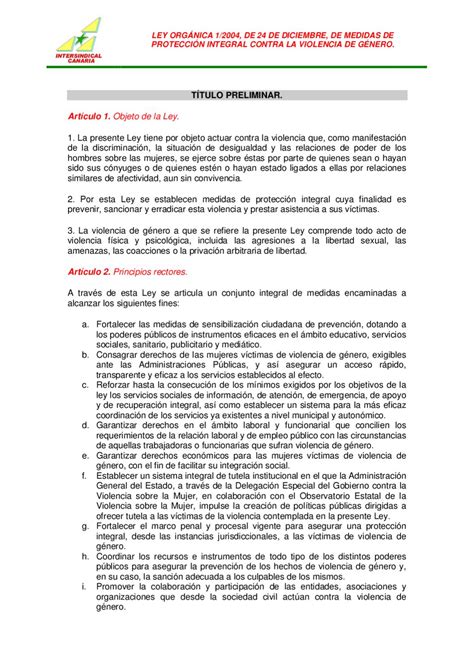 Ley Organica 1 de 2004, contra la Violencia de Genero. by ...
