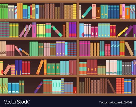 Library book shelf literature books cartoon Vector Image