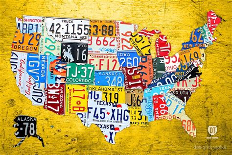 License Plate Map of the USA Car Tag Number Plate Art on ...