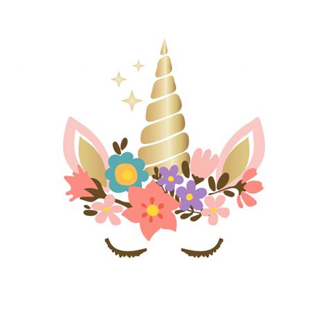 Linda cara de unicornio con flores | Vector Premium