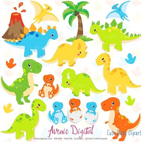Lindo gráfico de Dinos. Dinosaurio para imprimir Scrapbook Clip Art de ...