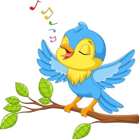 Lindo pajarito canta en la rama de un árbol | Vector Premium