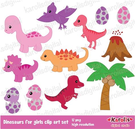 Lindos dinosaurios para niñas Set de clip art Uso personal