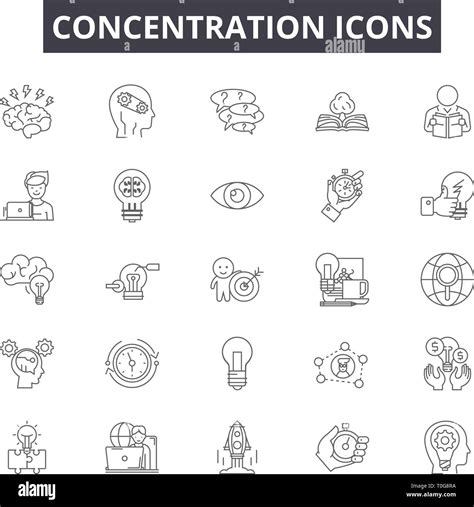 Línea de concentración iconos para web y diseño móvil. Editable signos ...