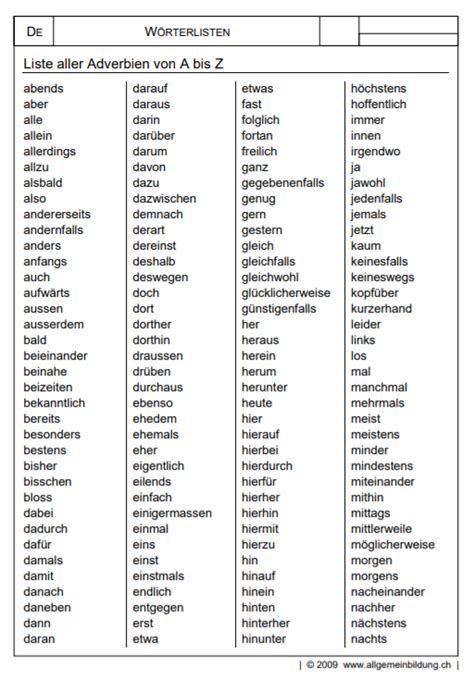 Lista de  casi  todos los adverbios del alemán ...