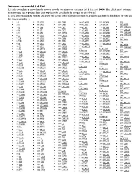 Lista De Numeros Romanos Del 5000 Al 10000   Mayoría Lista