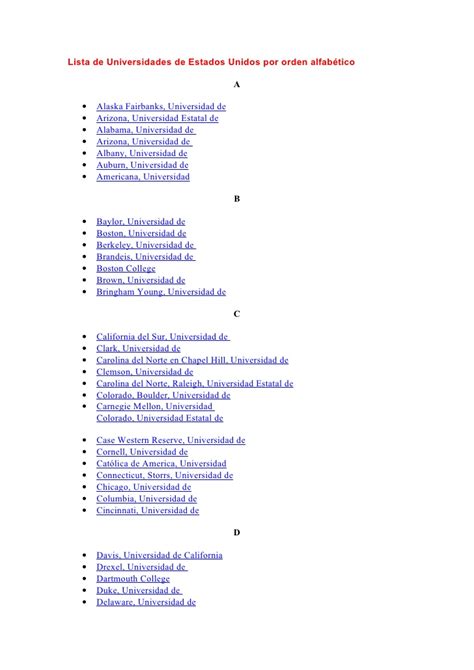 Lista de universidades de estados unidos por orden alfabético