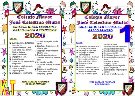 Lista de Utiles Escolares 2020   Mutis School