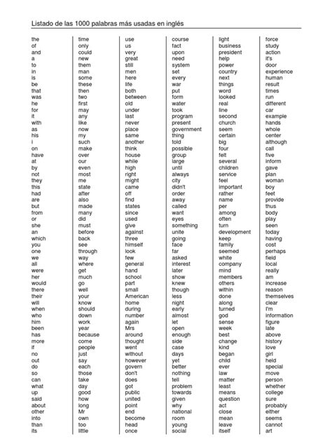 Listado de las 1000 palabras más usadas en inglés | English Language ...