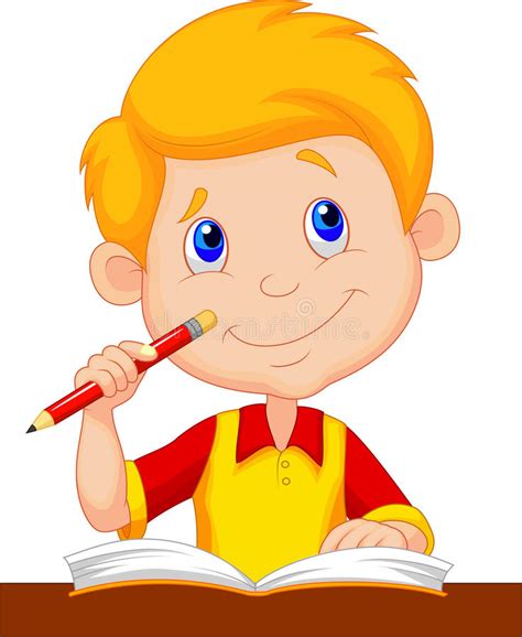 Little Boy Cartoon Studying Stock Vector   Illustration of ...