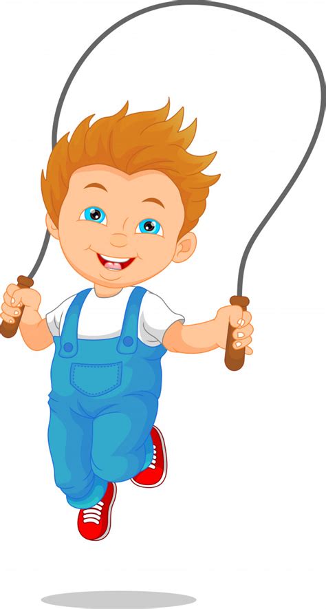 Little boy playing skipping rope Vector | Premium Download