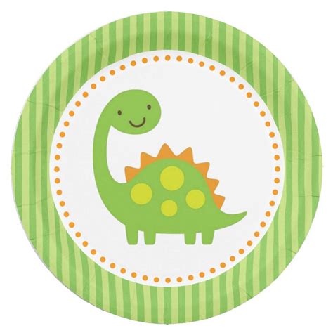 Little Green Dinosaur Baby Shower Paper Plates | Zazzle.com | Fiesta de ...