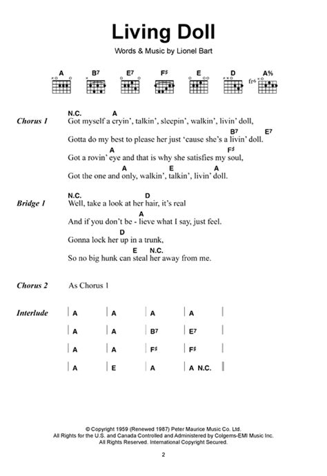 Living Doll sheet music by Cliff Richard  Lyrics & Chords ...