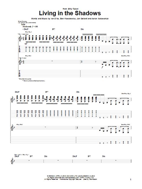 Living In The Shadows by Billy Talent   Guitar Tab ...