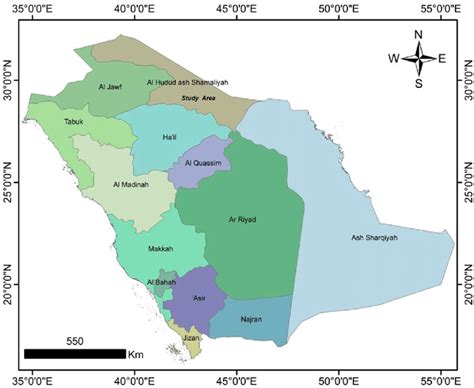 Location map of Saudi Arabia showing main region and study ...