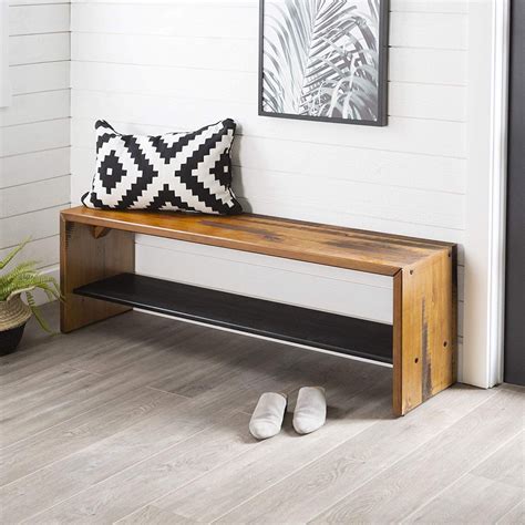 Long Solid Wood Entryway Bench Rustic Distressed Finish ...