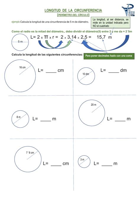 Longitud de la circunferencia worksheet
