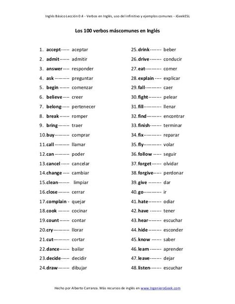 Los 100 verbos mas comunes en ingles | Verbos ingles, Como ...