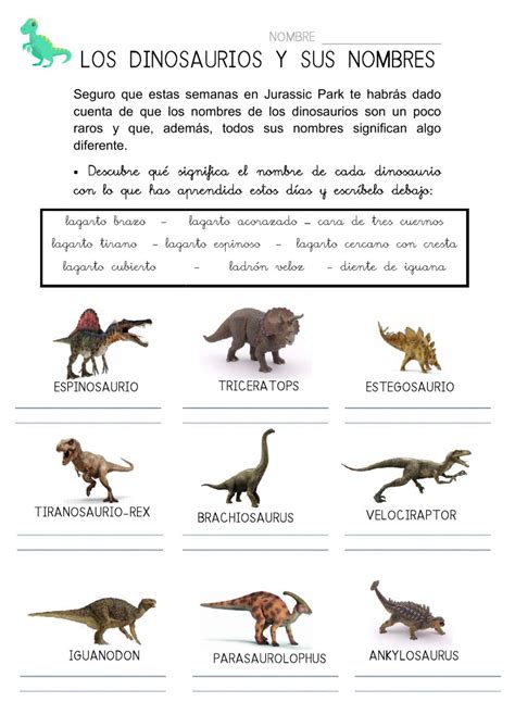 Los dinosaurios y sus nombres   Interactive worksheet