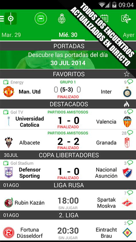 Los resultados de fútbol en tu tablet Android al detalle