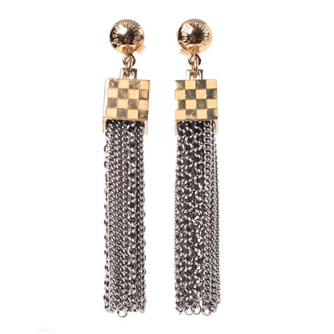LOUIS VUITTON Damier Charly Earrings Gold 323027