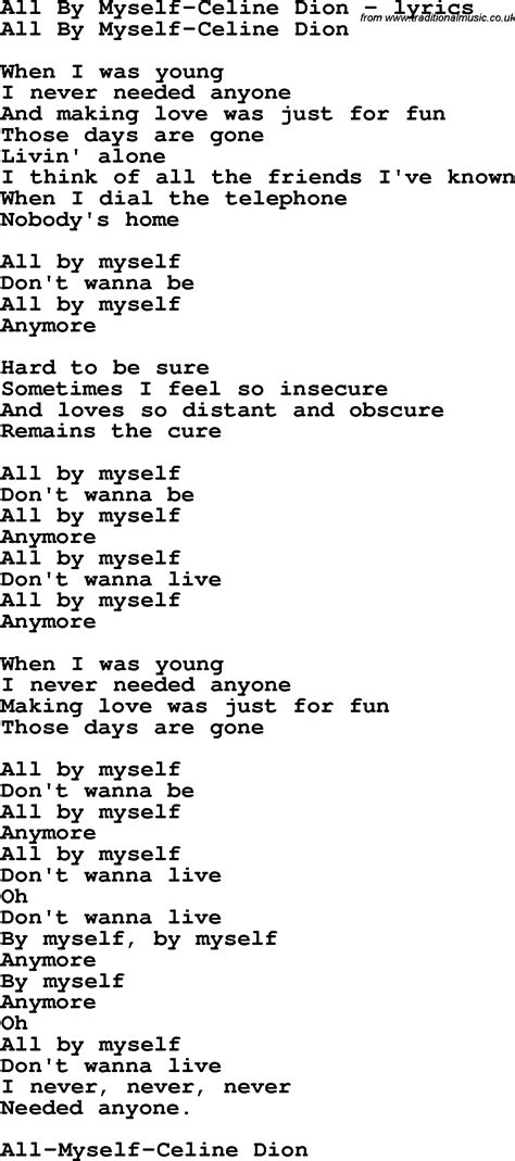 Love Song Lyrics for:All By Myself Celine Dion