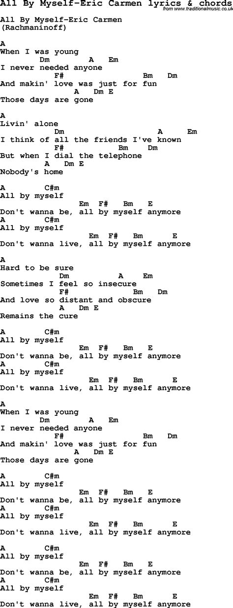 Love Song Lyrics for:All By Myself Eric Carmen with chords ...