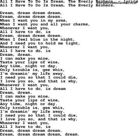 Love Song Lyrics for:All I Have To Do Is Dream, The Everly ...
