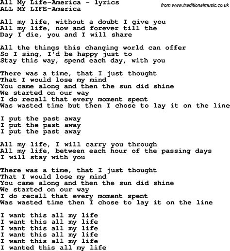 Love Song Lyrics for:All My Life America