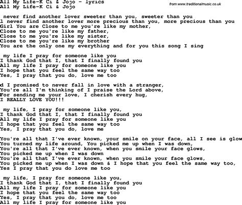 Love Song Lyrics for:All My Life K Ci & Jojo