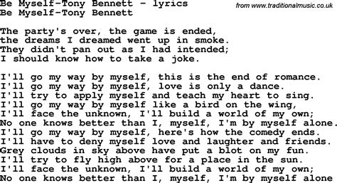 Love Song Lyrics for:Be Myself Tony Bennett
