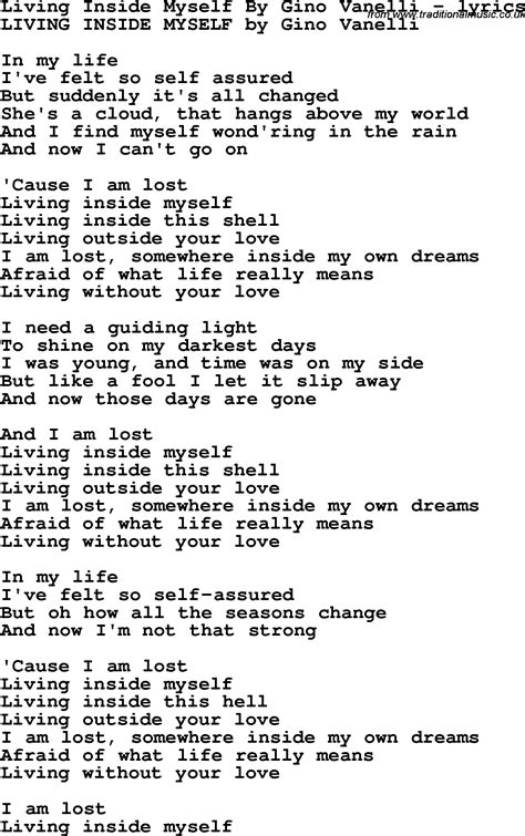 Love Song Lyrics for:Living Inside Myself By Gino Vanelli
