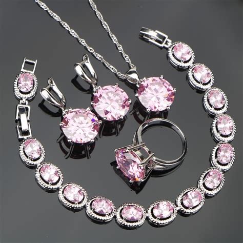 Lovely Pink Stones Silver 925 Costume Jewelry Sets For Women Girl Set ...
